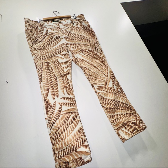 Lauren Ralph Lauren Feather Print Boho Safari Pants Beige Brown 16 velvet soft - Picture 10 of 10